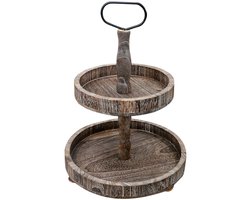 NTH products- Fruitetagère 2-laags - Houten Dienblad - Vintage Decoratie - Serveertoren - Taartplateau - Eenvoudig Onderhoud - Taartstandaard