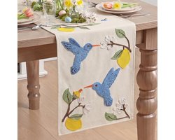 NTH products - Zachte Tafelloper met Blauwe Vogels en Citroenen, 33 x 183 cm