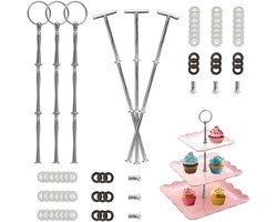 NTHProducts - Cake Stand - Etagere - 2 of 3 lagen verstelbaar - Zilver - Bruiloft en feest - Geschikt voor diverse gelegenheden - 6-delige set