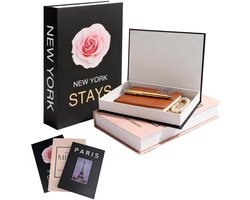 NTHProducts - Decoratieve Boeken - Vintage Set van 3 - Stijlvolle Boekopslag - Zwart en Roze - Nesting Boekdozen - Voor Thuis en Koffietafel