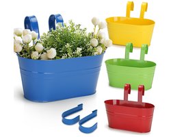 NTHProducts - Hangende Bloempotten - Metalen Bloempotten - Set van 4 - Multicolor - Tuinaccessoires - Geschikt voor Balkon en Raam