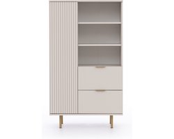 Nubia R1D2SZ - boekenkast met planken en lades - dressoir - 80 x 41 cm, hoogte 140 cm - hoge poten - MDF fronten - kleur kasjmier - beige