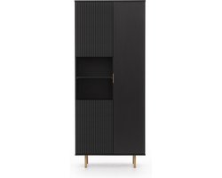 Nubia R3D - boekenkast met planken en deuren - 80 x 41 cm, hoogte 190 cm - hoge poten - MDF fronten - zwart kleur