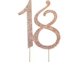 Nummer 18 - Taart Topper Met Steentjes - Metalen 18e Verjaardag taart Decoratie - Kristalsteentjes - Cake Topper - Jubileum Taartdecoratie - Herbruikbaar - Wasbaar - Goud