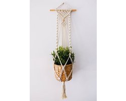 Nuna Boho - Handmade Macramé Plantenhanger - Wanddecoratie - Handgemaakt Katoen - Bloempot Hanger - Binnen & Buiten - 80 cm - Beige
