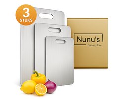 Nunu's® 3 STUKS! | Titanium Snijplankenset | Antibacterieel | Vaatwasserbestendig | RVS | 34x23 cm, 24x15 cm, 29x20 cm | Cutting board
