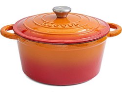 Nuovva Gietijzeren Braadpan - 4,7L - Voor Alle Warmtebronnen incl. Inductie en Oven - Met Deksel - Ø 24cm - geëmailleerd - Oranje Braadpan Gietijzer