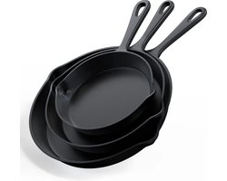 Nuovva - Gietijzeren pan - 3 Delig - Koekenpan / Cast Iron skillet (15cm-20cm-25cm) - geschikt voor alle warmtebronnen