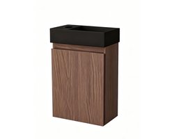 Nurion Toiletmeubel Jule - mat zwarte basin en dinker houten kast - 41 x 22,5 x 65 cm