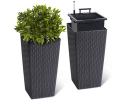 Nutrella - Bloempotten - Plantenbakken - Plantenbak - Set van 2 - Zelfwatergeefsysteem - Drainage - Waterniveau-indicator- 40,6 cm - Zwart