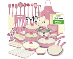 NutriChef 54-Delige Marmeren Kook- en Bakset – Inductiegeschikt, Antiaanbak, Kookpannen, Potten, Keukentools, Muffinvorm & Bakplaat – PFOA/PFOS-vrij