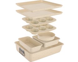 NutriChef 8-delige Stapelbare Antiaanbak Bakvormenset - Bakplaten Set vrij van PFOA, PFOS en PTFE met Antiaanbaklaag-Ovenbestendig tot 230°C- ronde Taartvorm, Bakvorm, Muffinvorm,Bakplaat