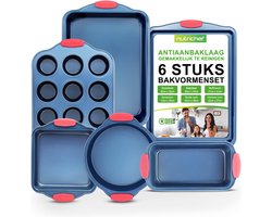 NutriChef, Bakvorm set ,6-delige Antiaanbak Bakvormen set - PFOA-, PFOS-, PTFE-vrij Koolstofstaal Bakblikken met Hittebestendige Siliconen Handgrepen- Ovenbestendig tot 230°C