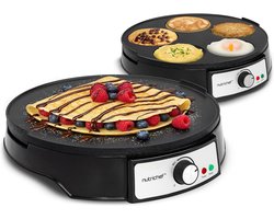 NutriChef Crêpemaker & Pannenkoekenmaker - Omkeerbare antiaanbak bakplaat - 1200 Watt - Instelbare temperatuur -LED-indicatorlampjes – Inclusief houten spatel en beslagverdeler