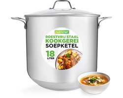 NutriChef Kookpot – 18L Soeppan- Roestvrijstalen Inductie Kookpan - Stoofpot- Soeppan met Doorzichtig Deksel- Vaatwasmachinebestendig