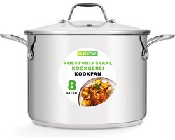 NutriChef Kookpot – Inductie Kookpan- 8-Liter Roestvrijstalen Soeppot -Geschikt voor Inductie – Soeppan- Stoofpot- Sudderpot met Doorzichtig Deksel- Vaatwasmachinebestendig
