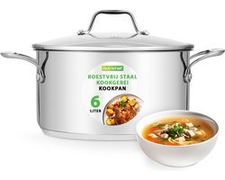 NutriChef Kookpot - Roestvrijstaal Inductie Kookpan- Soep/Stoofpot- Sudderpot- Soeppan met Doorzichtig Deksel- Vaatwasmachinebestendig –6 Liter