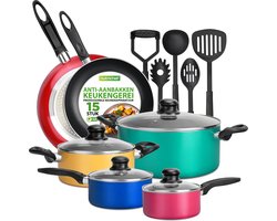 NutriChef Pannenset Inductie, 15-delige Antiaanbak Kookpannenset met Kookpan- Koekenpannen- Braadpan- Deksels- 5 Keukengerei
