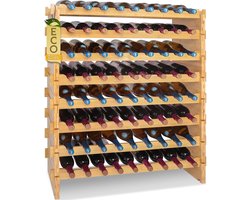 NutriChef, Wijnrek,Bamboe Stapelbaar Flessenrek- 8-Lagen- 72 Flessen Capaciteit Vrijstaand Wijnrek voor Vloer