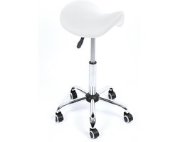 Nuvolix zadelkruk - Max. 77CM - Ergonomische zadelkruk op wielen - Kapperskruk - Kruk op wielen - Tabouret - Wit