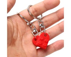 Nuvona Bouwstenen sleutelhanger - Imitatie bouwsteen hart - brick keychain - Vriendschap - Geliefde - BFF - Rood - Valentijn cadeautje voor haar & hem