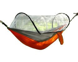 Nylon hangmat voor buiten - 220*100cm - Met klamboe - Twee karabijnhaken - Twee 3m vastzettouwen - Anti-rol - Eenpersoons kampeerhangmat - Muskietennet hangmat - Draagvermogen 350kg - Ademend en snel drogend