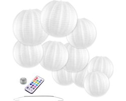 Nylon lampionnen - wit - 10 stuks - incl. Led met afstandbediening - Incl. handige ophanghaakjes
