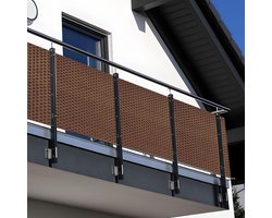 NYVI Polyrattan Balkon Privacy Scherm Privafence 100x500 cm Honing - Balkonbekleding met metalen ogen - UV-bestendig, Weerbestendig, 100% Ondoorzichtig - Balkonomheining 1x5 m