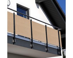 NYVI Polyrattan Balkon Privacy Scherm Privafence 90x300 cm Beige - Balkonbekleding met metalen ogen - UV-bestendig, Weerbestendig, 100% Ondoorzichtig - Balkonomheining 0.9x3 m