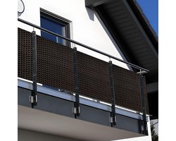 NYVI Polyrattan Balkon Privacy Scherm Privafence 90x300 cm Donkerbruin - Balkonbekleding met metalen ogen - UV-bestendig, Weerbestendig, 100% Ondoorzichtig - Balkonomheining 0.9x3 m