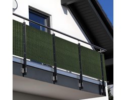 NYVI Polyrattan Balkon Privacy Scherm Privafence 90x300 cm Groen - Balkonbekleding met metalen ogen - UV-bestendig, Weerbestendig, 100% Ondoorzichtig - Balkonomheining 0.9x3 m