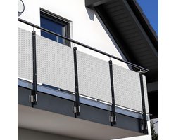 NYVI Polyrattan Balkon Privacy Scherm Privafence 90x300 cm Wit - Balkonbekleding met metalen ogen - UV-bestendig, Weerbestendig, 100% Ondoorzichtig - Balkonomheining 0.9x3 m