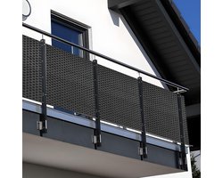 NYVI Polyrattan Balkon Privacy Scherm Privafence 90x500 cm Antraciet - Balkonbekleding met metalen ogen - UV-bestendig, Weerbestendig, 100% Ondoorzichtig - Balkonomheining 0.9x5 m