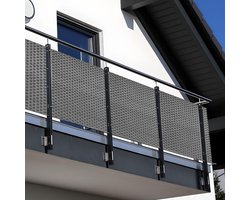 NYVI Polyrattan Balkon Privacy Scherm Privafence 90x500 cm Lichtgrijs - Balkonbekleding met metalen ogen - UV-bestendig, Weerbestendig, 100% Ondoorzichtig - Balkonomheining 0.9x5 m