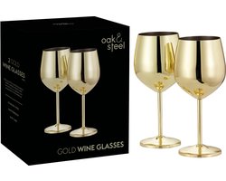 Oak & Steel - Gouden Wijnglazen 520 ml - Duurzaam Roestvrijstalen Wijnglazen met Geschenkdoos