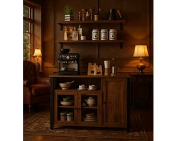 Oakshire Landelijk Dressoir met 3 Deuren en Open Vak – 110 cm – Eikenbruin Zwart Casa Serena