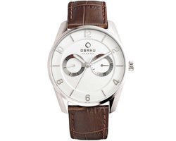 Obaku Denmark Herenhorloge - V171GM CIRN - Stalen kast - Bruine leren band - Ø40mm