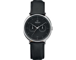 Obaku Denmark Herenhorloge - V193GM CBRB - Stalen kast - Zwarte leren band  - Ø39mm