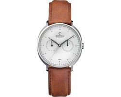 Obaku Denmark Herenhorloge - V193GM CIRZ - Stalen kast - Bruine leren band - Ø39mm