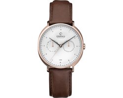 Obaku Denmark horloge - Heren - V193GM VIRN - Rosekleurige kast - Bruine leren band  - Ø39mm