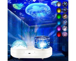 Ocean Kids Nachtlamp Projector, 360° Draaiende Kwallenlamp Projector met 7 Films & Timer en Sensorische Lichten, Plafondprojector voor Baby- en Peuterkamer, Verjaardags- en Kerstcadeau voor Kinderen en Volwassenen