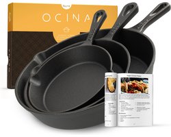 Ocina Gietijzeren Pannen Set voor BBQ en Inductie – 16cm – 19.5cm - 25cm – Koekenpan – Hapjespan - Skillet