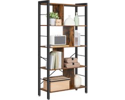 O'DADDY® - Boekenkast - Opbergkast - Boekenrek - Industrieel Ontwerp - 74 x 30 x 150 cm - Vintage Bruin - Zwart Metaal