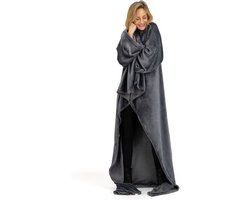 O'DADDY® Fleece deken - fleece plaid - fleece deken met mouwen - fleece deken 150 x 200 - fleece plaid 150x200 - super zacht - plaids met mouwen - grijs