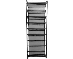 O'DADDY® Hangend Schoenenrek - Geschikt voor opdek en stompe deuren, beide kanten – Schoenenkast - Schoenen opbergsysteem - 20 x 51 x 182 cm - Zwart Metaal & Gaas
