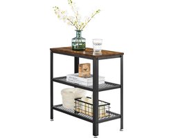 O'DADDY® Industriële Wandtafel - Haltafel - Sidetable Industrieel - Bijzettafeltje met 2 Gaasplanken - Banktafel - Salontafel - Kleine Tafel - Koffietafel - Consoletafel - Dressoir - Rustiek Bruin - 60 x 30 x 60 cm - 3 Niveaus