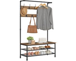 O'DADDY® kapstok staand - kapstok met schoenenrek - 23 haken 2 laags schoenenrek 10 paar - garderoberek - 100 x 41,5 x 182 cm - bruin