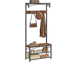 O'DADDY® kapstok staand – kapstokken - kapstok met schoenenrek – kapstok bruin - garderoberek - kledingstandaard- garderoberek met kapstok - garderoberek met schoenenrek - 15 haken 2 laags schoenenrek 6 paar - garderoberek - 80 x 32 x 178,5 cm