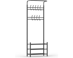 O'DADDY® kapstok staand – kapstokken - kapstok met schoenenrek – kapstok zwart - garderoberek - kledingstandaard - garderoberek met kapstok - garderoberek met schoenenrek- garderoberek metaal - 66 x 30 x 190 cm - zwart