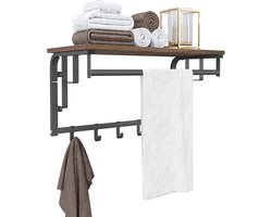 O'DADDY® Kapstok - Wandkapstok met 5 Haken - 66 x 30 x 27 cm - Kapstokhaak - Kapstok Hangend - Kapstok Muur - Met Kledingstang - Zwart/Bruin